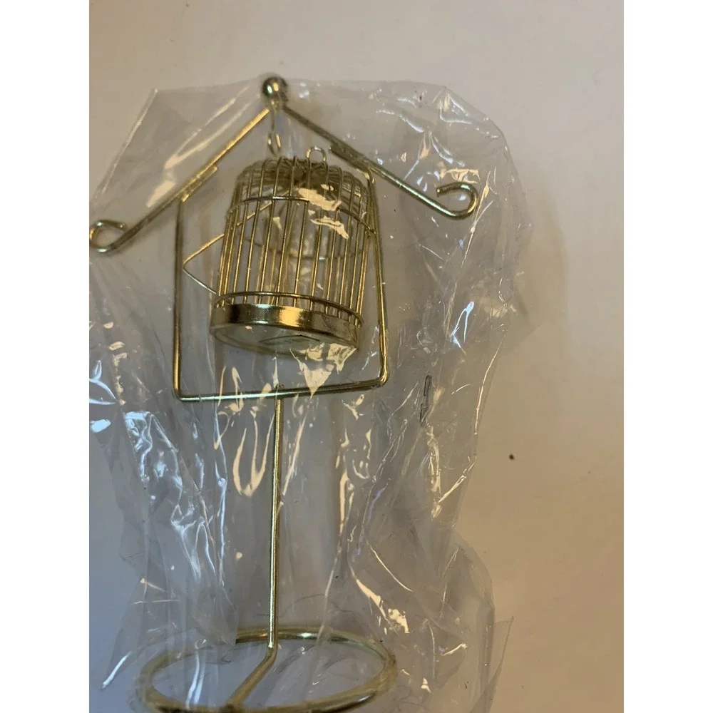Vintage Dollhouse Gold Brass Standing Bird Cage Made In Taiwan -NEW